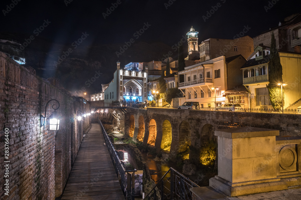 Night view of Old District Abanotubani. Tbilisi, Georgia.