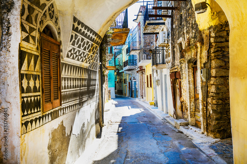 Fototapeta Naklejka Na Ścianę i Meble -  Charming old narrow streets of beautiful greek village Pyrgi, Chios island, Greece
