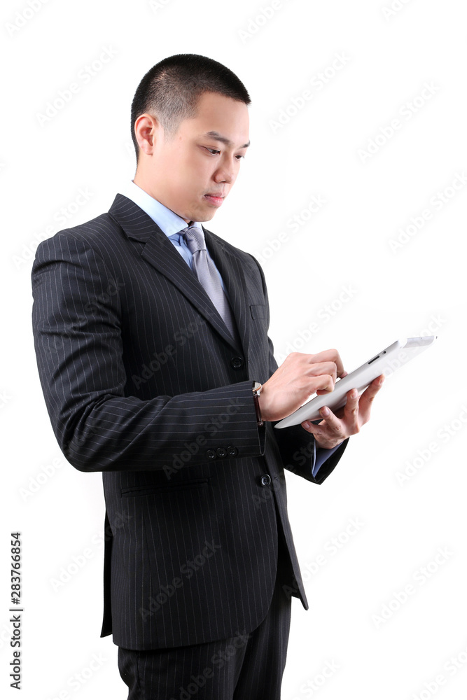 business man holding a digital touch screen tablet computer business man holding a digital touch screen tablet computer
