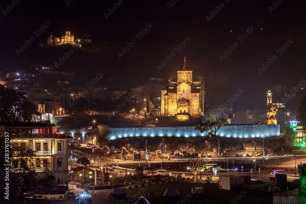 Night view of Sioni Cathedral Tbilisi, Georgia.