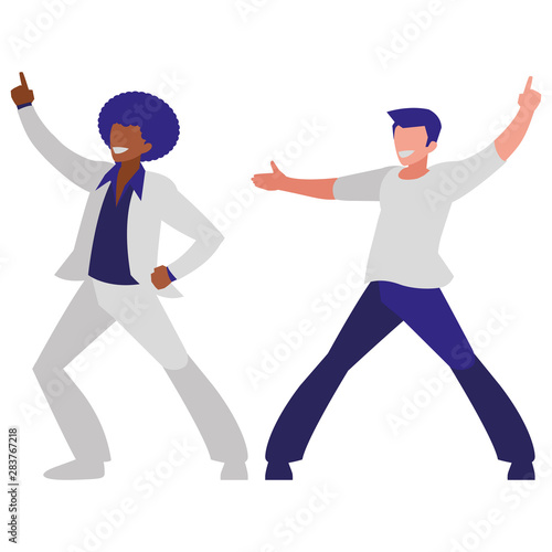 interracial dancers couple disco style characters