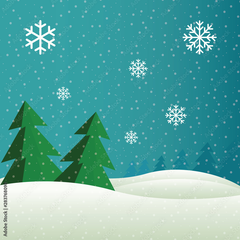 Merry christmas,Snow forest. pines in winter and mountain Paper vector Illustration Merry christmas,Snow forest. pines in winter and mountain Paper vector Illustration