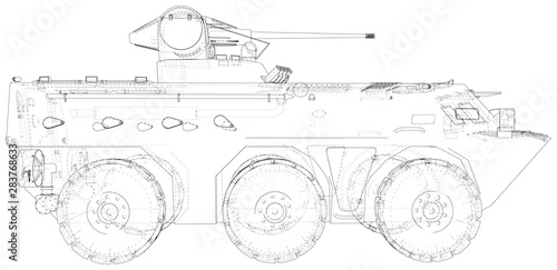 Army vehicle technical wire-frame. Vector illustration. Tracing illustration of 3d.