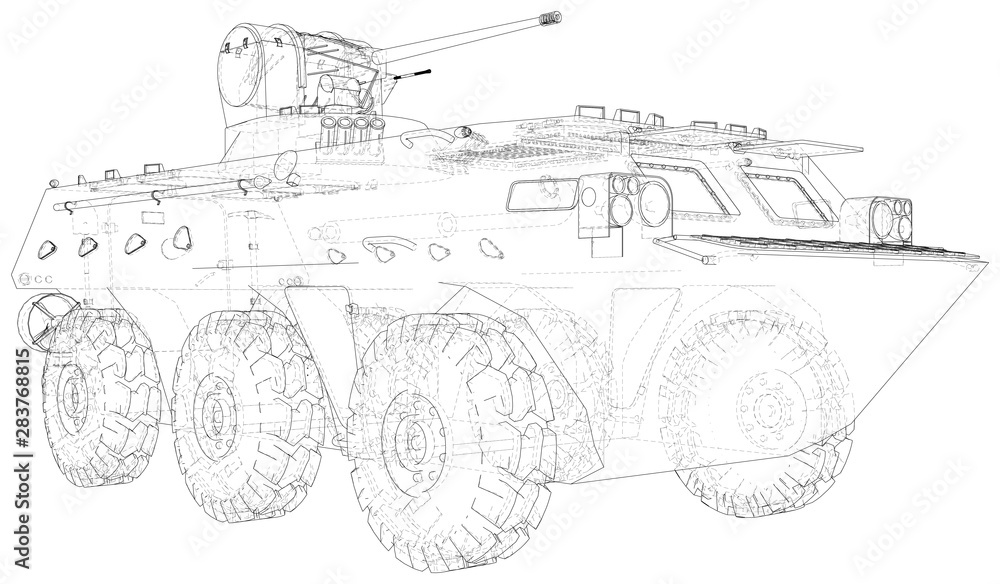 Military machine technical wire-frame. EPS10 format. Vector created of 3d.