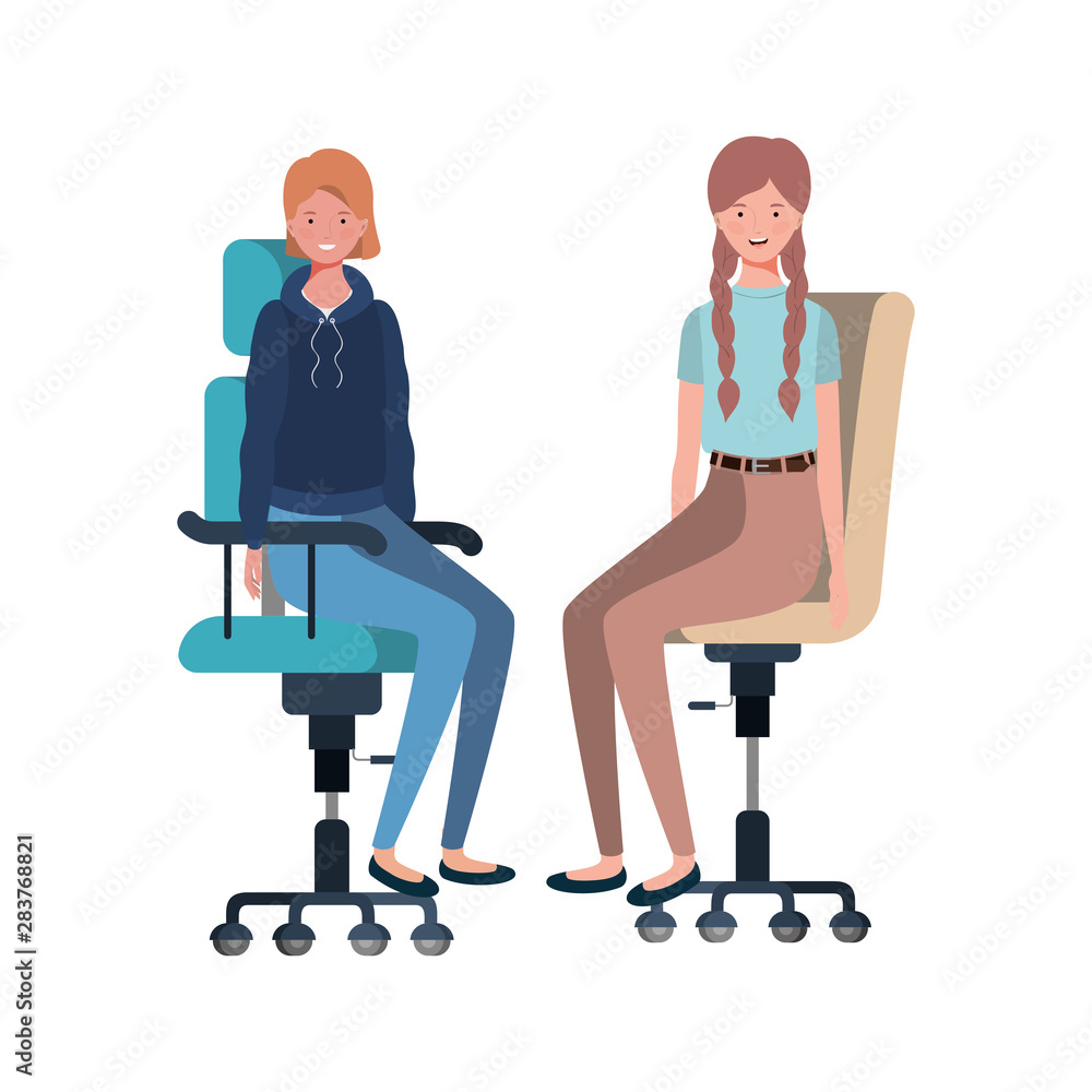 women with sitting in office chair on white background women with sitting in office chair on white background