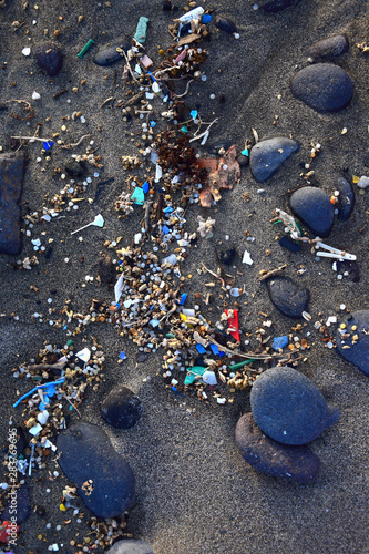 Microplastics on a beach. Famara Beach, Lanzarote.