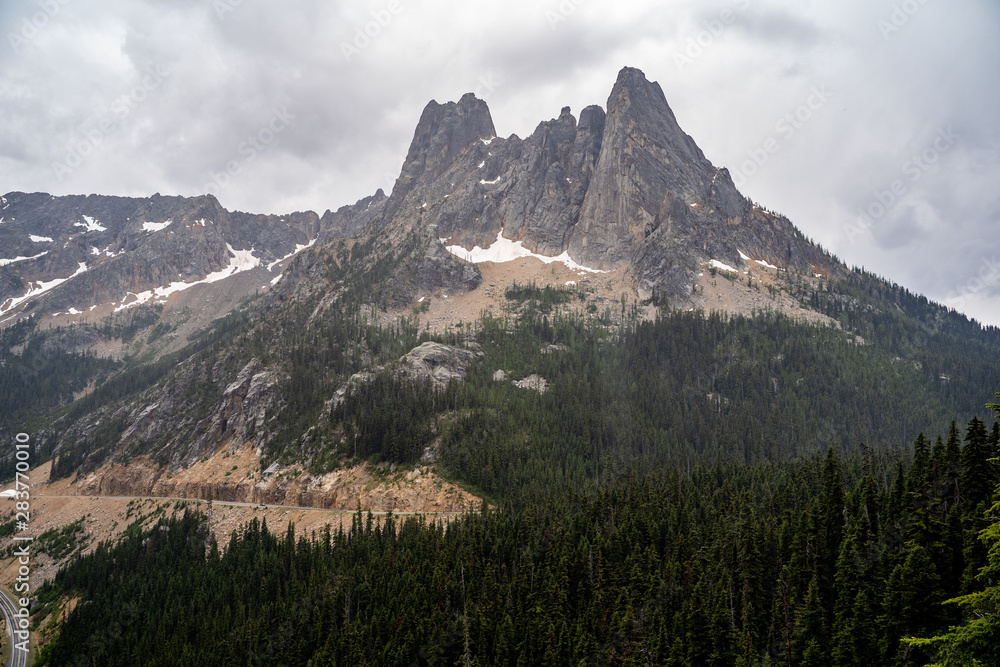 Liberty Bell Mountain, as seen from Washington Pass Overlook on the North Cascades Scenic Highway Liberty Bell Mountain, as seen from Washington Pass Overlook on the North Cascades Scenic Highway