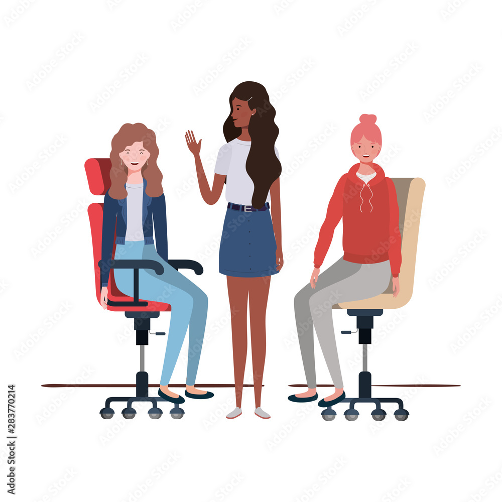 Obraz premium women with sitting in office chair on white background