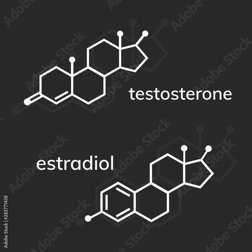 Testosterone and estradiol chemical formulas. Hormones.