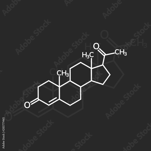 Progesterone chemical formula. Hormone vector icon.
