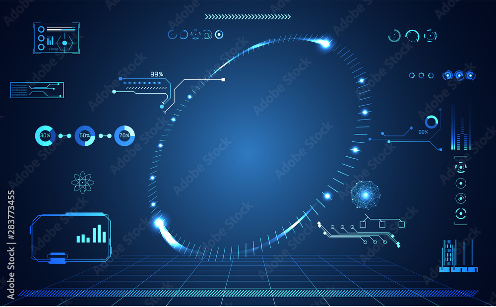 abstract technology ui futuristic concept hud interface hologram elements of digital data chart, communication, computing and circle percent vitality innovation on hi tech future design background abstract technology ui futuristic concept hud interface hologram elements of digital data chart, communication, computing and circle percent vitality innovation on hi tech future design background