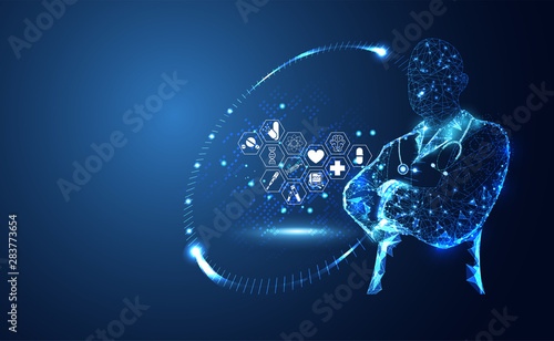 Abstract health medical science healthcare icon digital technology doctor concept modern innovation,Treatment,medicine on hi tech future blue background. for wallpaper, template, web design.