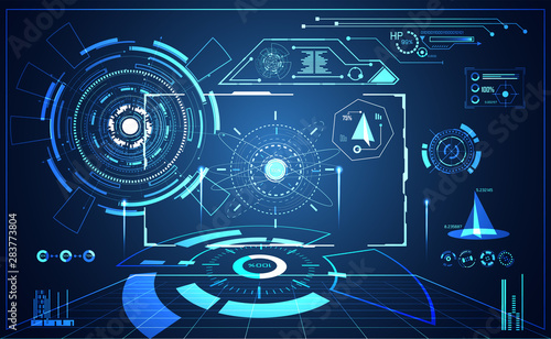 abstract technology ui futuristic concept hud interface hologram elements of digital data chart, communication, computing and circle percent vitality innovation on hi tech future design background