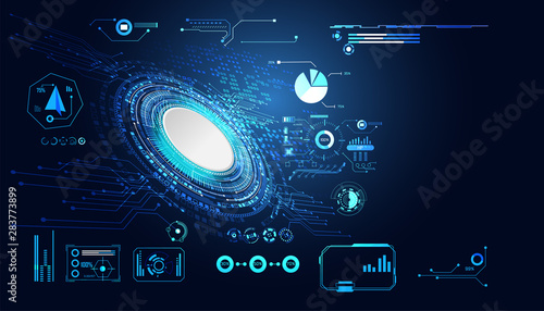 abstract technology ui futuristic concept hud interface hologram elements of digital data chart, communication, computing and circle percent vitality innovation. hi tech future design background.