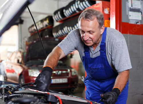 Mechanic repairing car