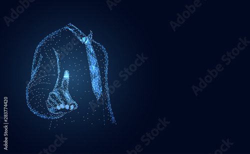 Abstract technology line triangle and points businessman low poly finger pointing future modern wireframe on hi tech future blue background.