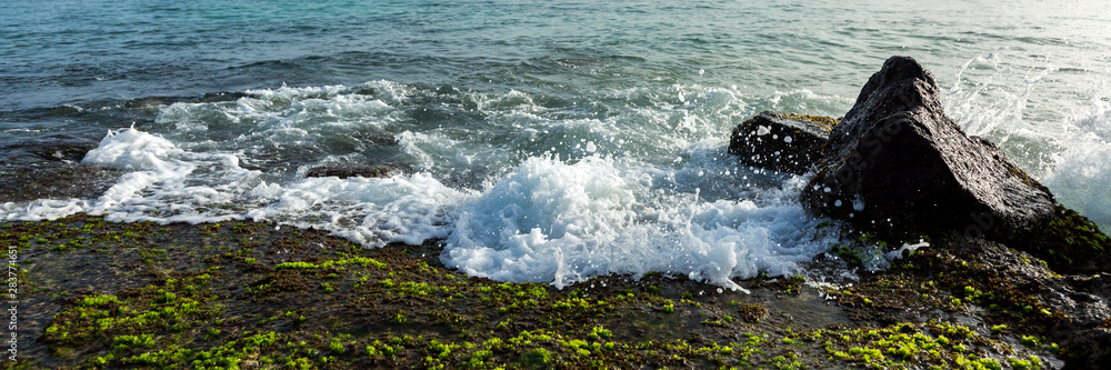 Waves on stone shore, panorama Waves on stone shore, panorama