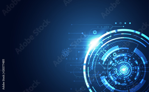 Modern Abstract technology concept communication circle digital on blue background.