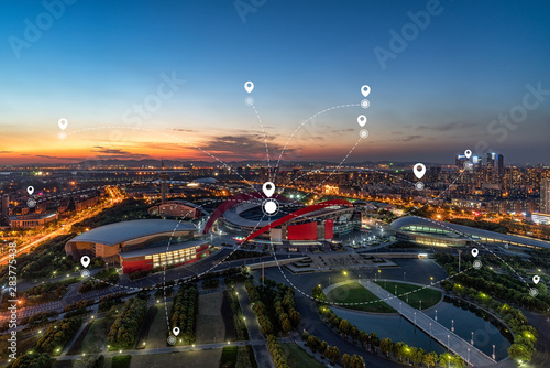 Obraz na płótnie Technology smart city concept background w salonie