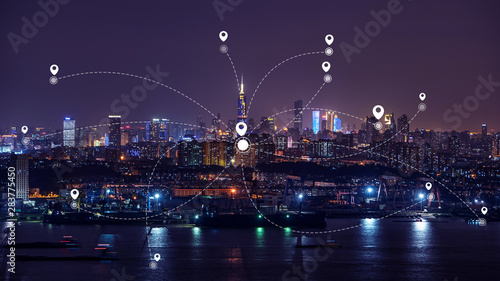 Obraz na płótnie Technology smart city concept background w salonie