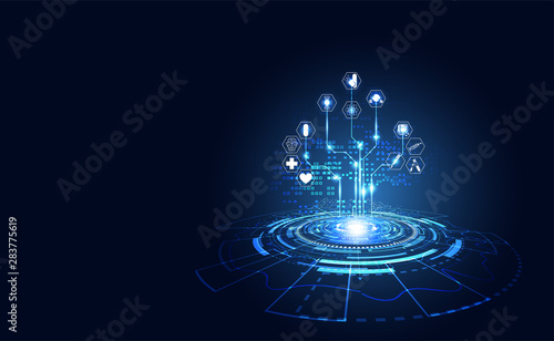 Abstract health medical science healthcare icon digital technology science concept modern innovation,Treatment,medicine on hi tech future blue background.