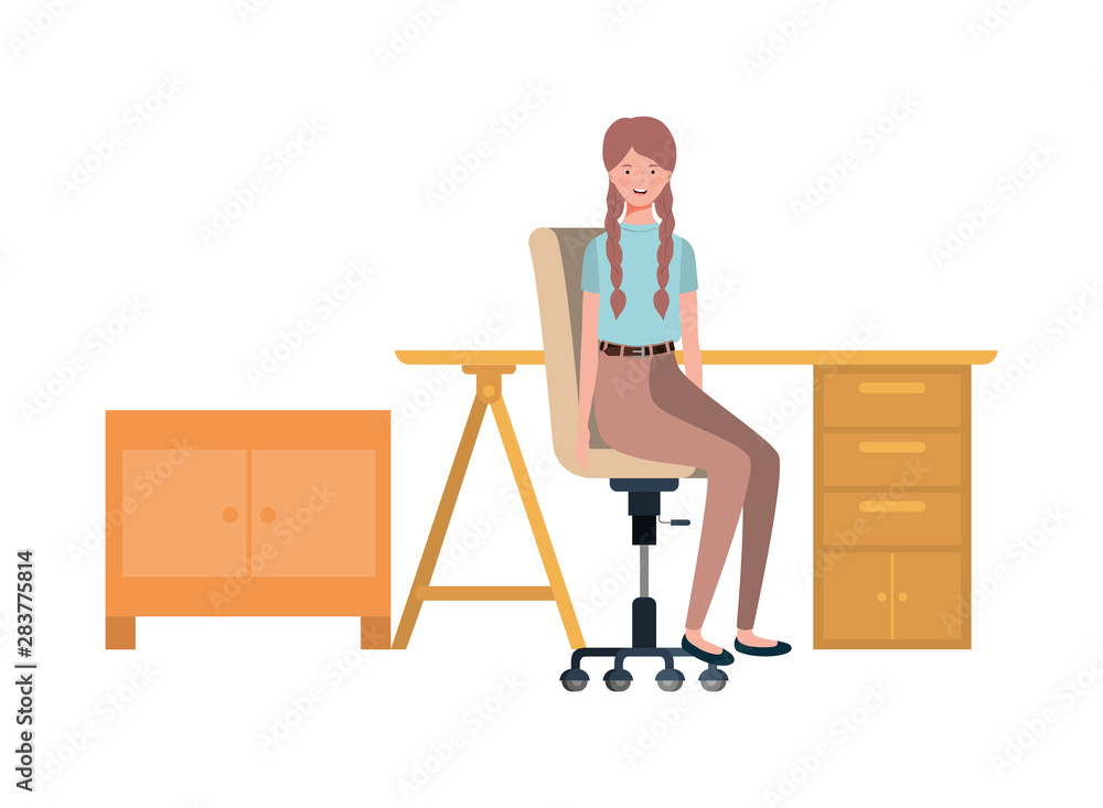 woman sitting in the work office with white background woman sitting in the work office with white background
