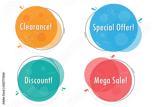 Vector illustration flat promotion circle ribbon banner, scroll, price tag, sticker, badge, poster, advertising.