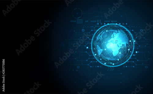abstract technology concept global network connection futuristic earth globe virtual hologram communication system world and digital.