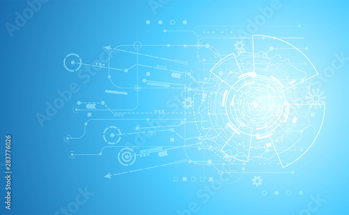 Modern Abstract technology concept communication circle digital on blue background.
