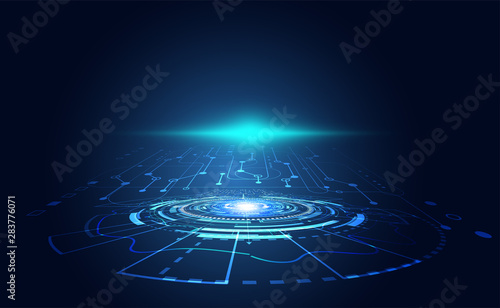 Modern abstract network science connection technology line dot and graphic design. on hi tech future blue background network.