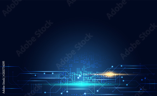 Modern abstract network science connection technology line dot and graphic design. on hi tech future blue background network.