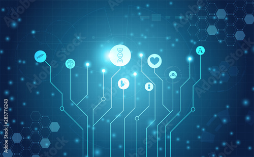 Abstract health medical science healthcare icon digital technology science concept modern innovation,Treatment,medicine on hi tech future blue background.