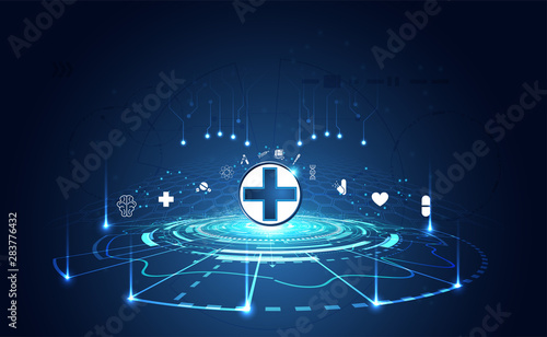 Abstract health medical science healthcare icon digital technology science concept modern innovation,Treatment,medicine on hi tech future blue background. for wallpaper, template, web design