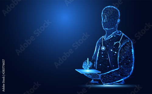 Abstract health medical science consist doctor digital wireframe concept modern medical technology,Treatment,medicine on gray background.