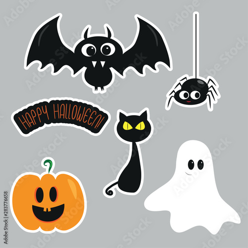 Halloween set, cute bat, spider, ghost,and pumpkin.