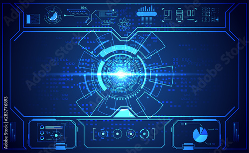 abstract technology ui futuristic concept hud interface hologram elements of digital data chart, communication, computing and circle percent vitality innovation on hi tech future design background