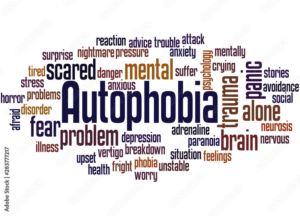 Autophobia fear of being alone word cloud concept Autophobia fear of being alone word cloud concept