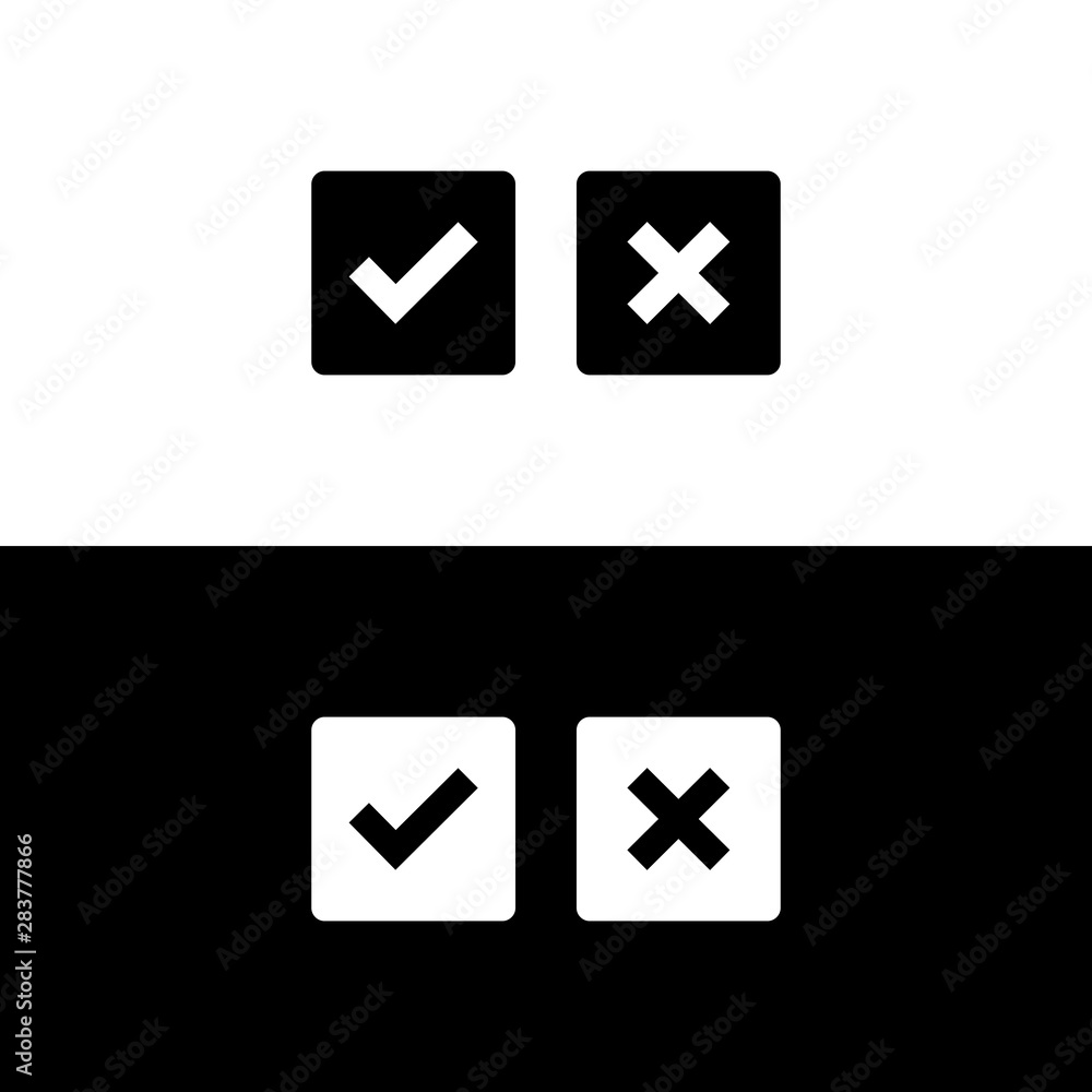 Tick and cross icon, check mark icon symbol vector. check mark and cross mark signs Tick and cross icon, check mark icon symbol vector. check mark and cross mark signs