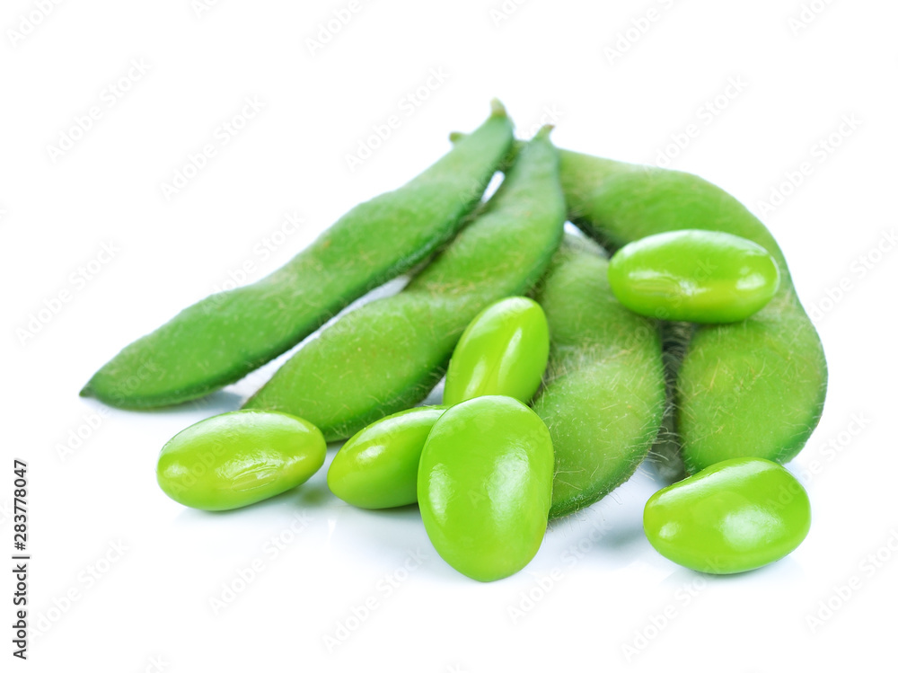 green soybeans on white background green soybeans on white background