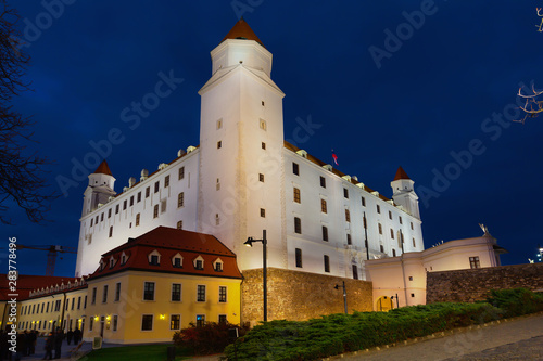 Medieval Bratislava Castle part at night illumination