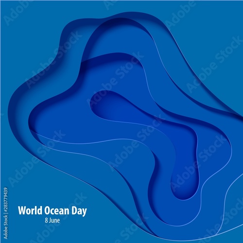 Abstract blue square flyer in cut paper style. Cutout sea wave template for for save the Earth posters, World Water Day, eco brochures. Vector water applique card illustration