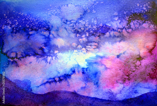 Backgroung watercolor splash of a night sky meditation © KatyPavliuk