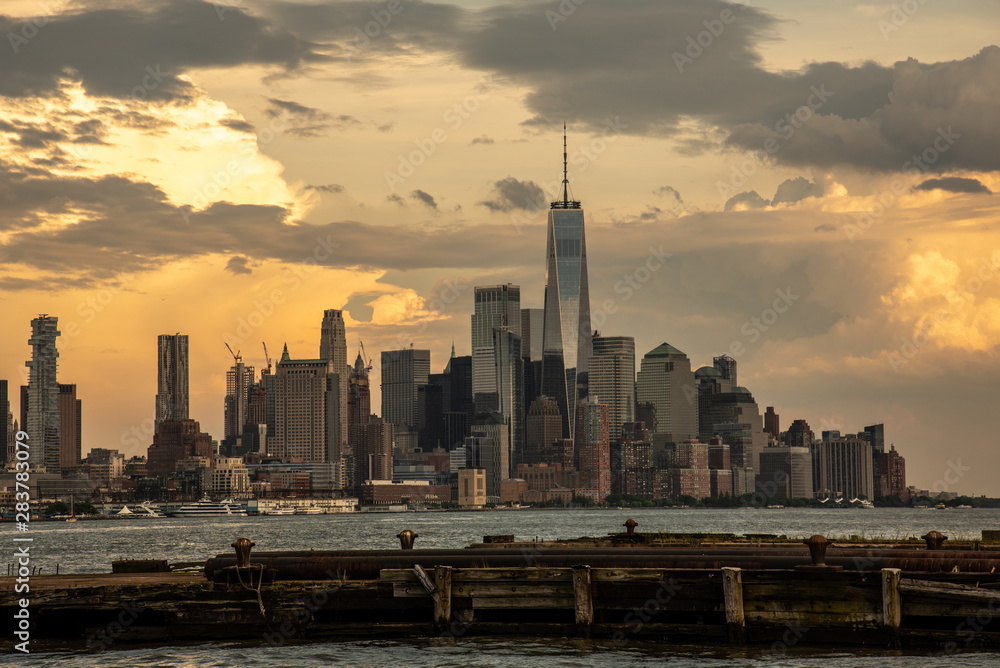 Downtown Manhattan from pier in Hoboken