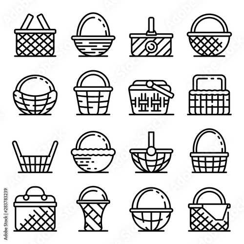 Wicker icons set. Outline set of wicker vector icons for web design isolated on white background
