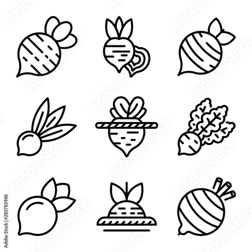 Beet icons set. Outline set of beet vector icons for web design isolated on white background