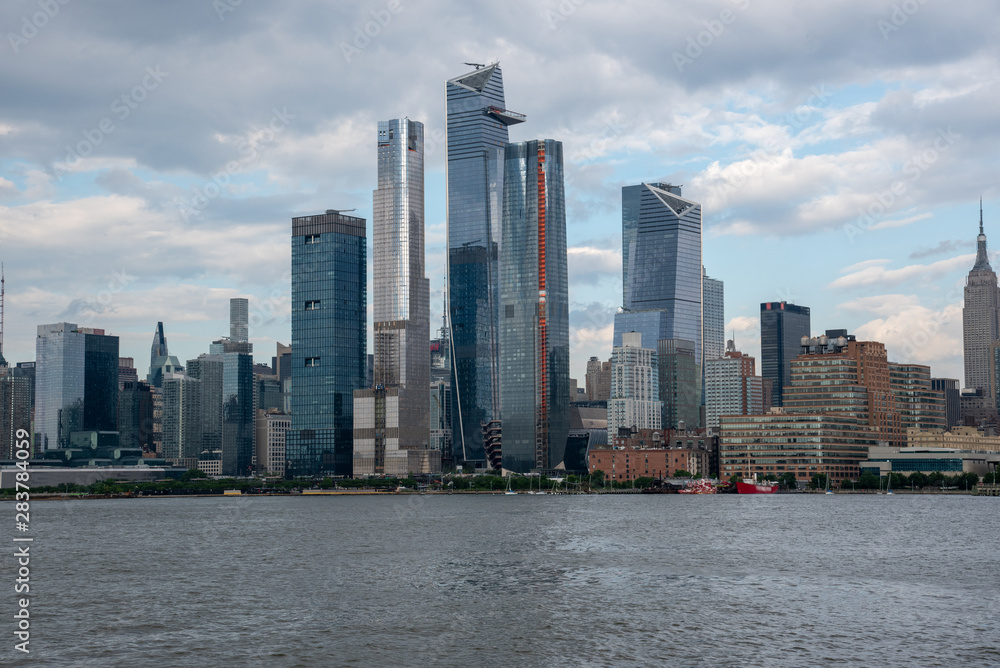 Hudson Yards from a boat in the Hudson River Hudson Yards from a boat in the Hudson River