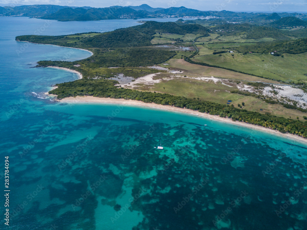Views of Martinique beach and mountain from above, in the caribbean islands Views of Martinique beach and mountain from above, in the caribbean islands