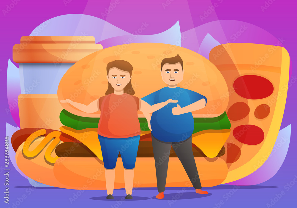 Overweight people concept banner. Cartoon illustration of overweight people vector concept banner for web design
