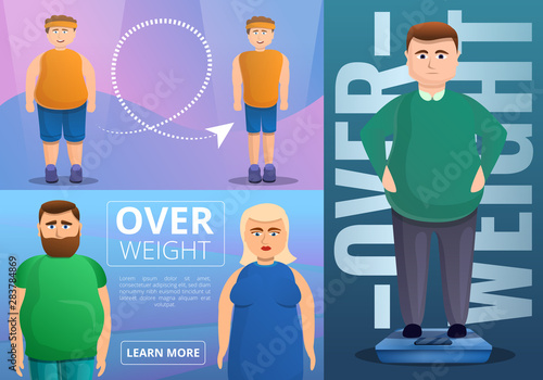 Obesity banner set. Cartoon illustration of obesity vector banner set for web design