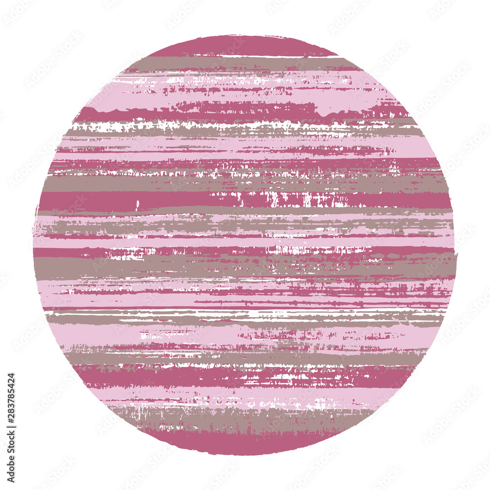 Hipster circle vector geometric shape with striped texture of ink horizontal lines.